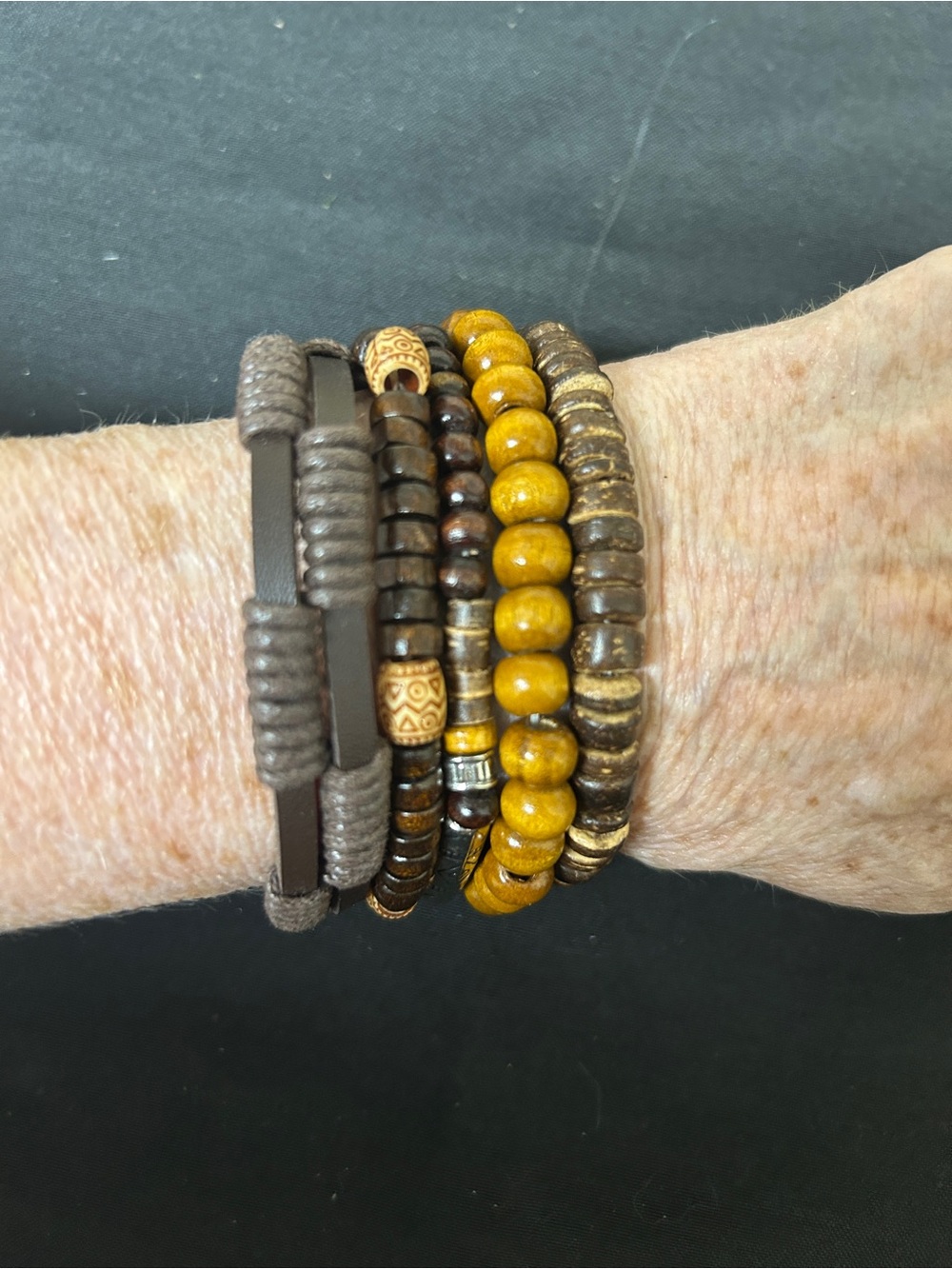 Stacked Brown & Mustard Beaded Bracelet Set